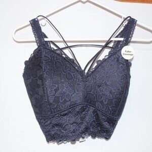 Buckle Navy Blue Lace Full Coverage Bralette Large Strappy Design NWT